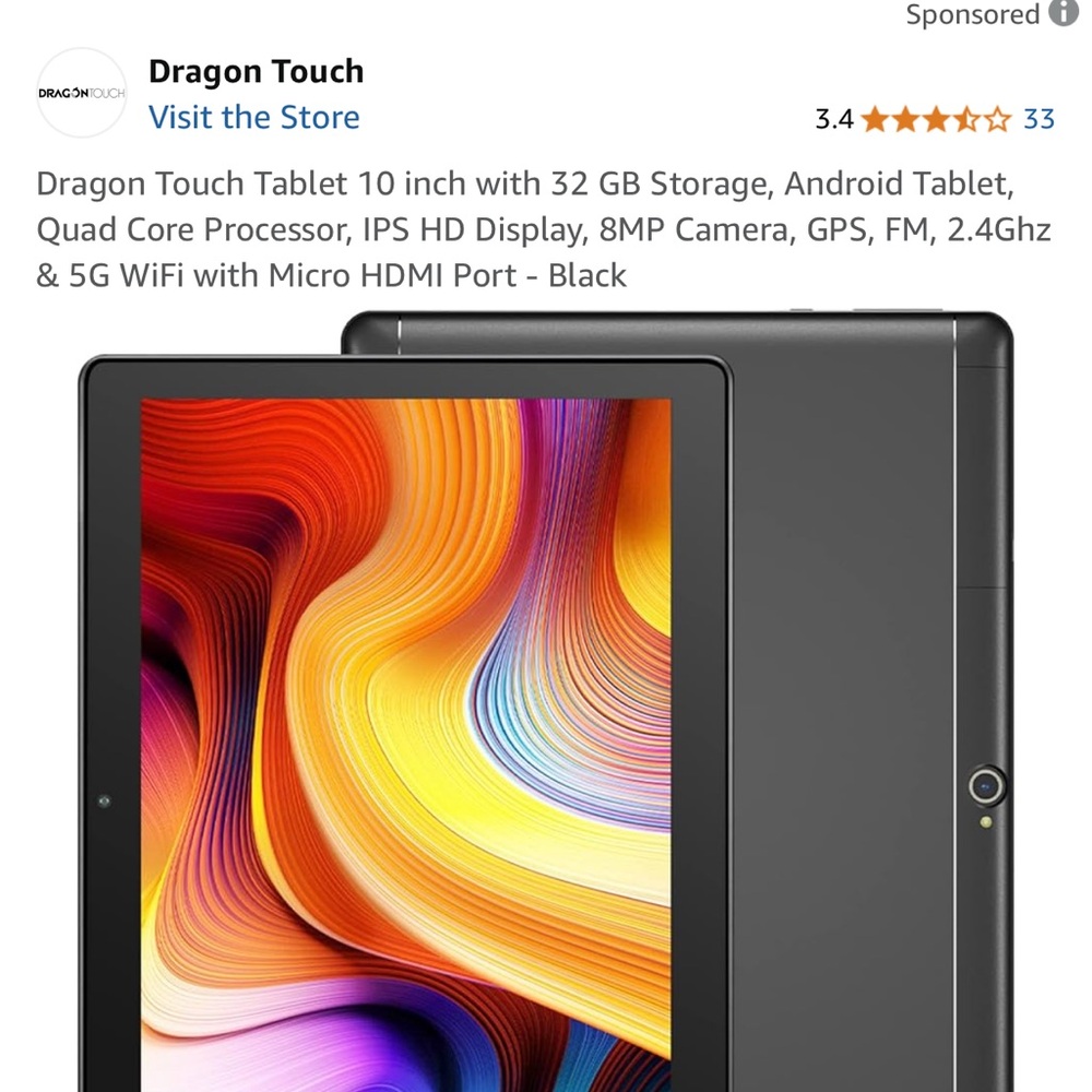Dragon Touch Tablet 10 inch with 32 GB Storage, Android Tablet,